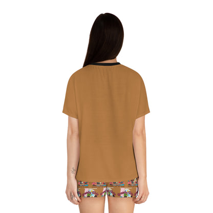 Greedy Girls Hungry For The Word Women's Short Pajama Set BROWN