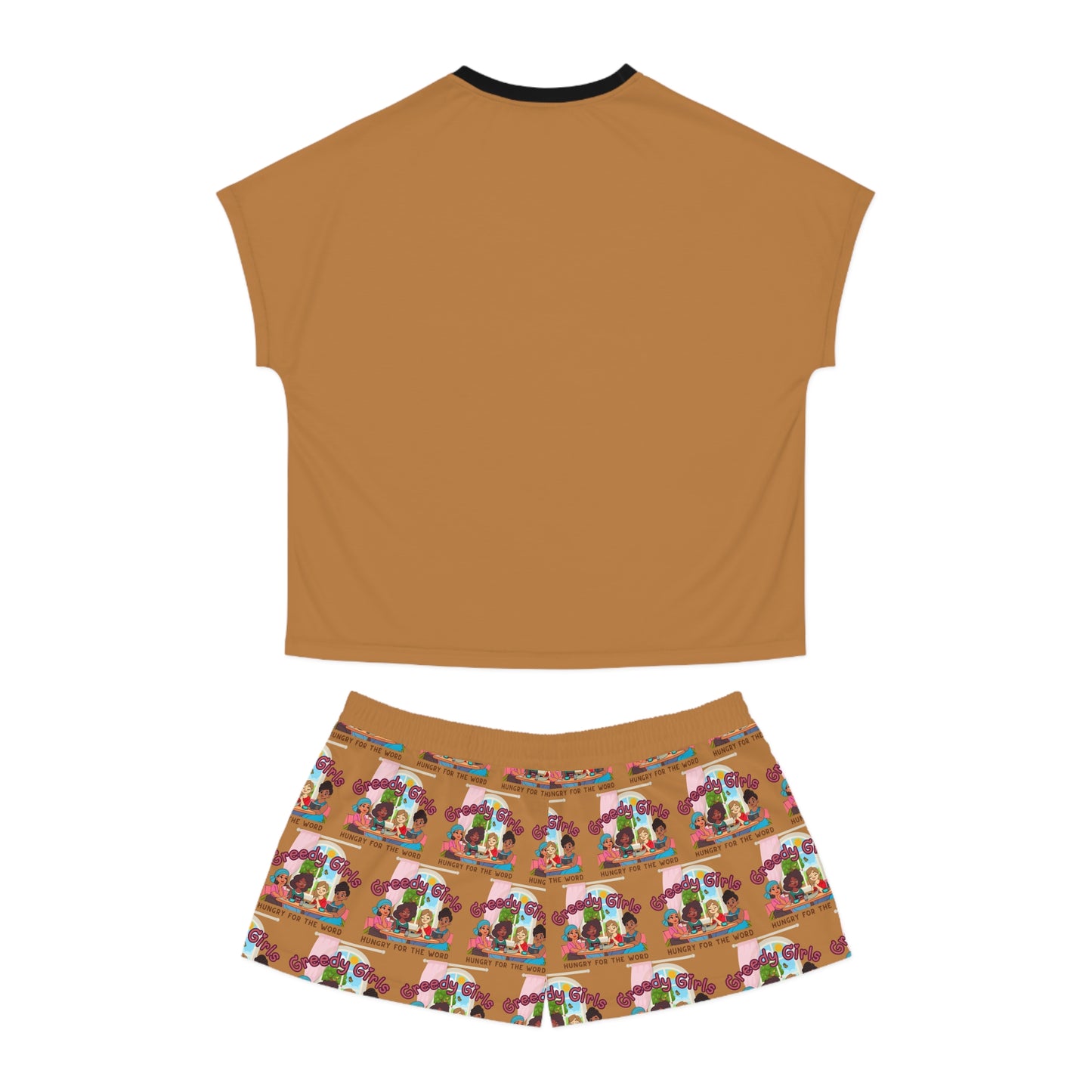 Greedy Girls Hungry For The Word Women's Short Pajama Set BROWN