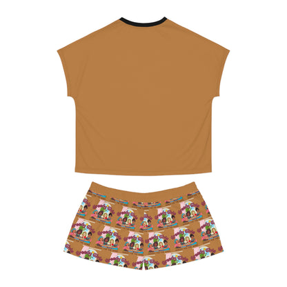Greedy Girls Hungry For The Word Women's Short Pajama Set BROWN